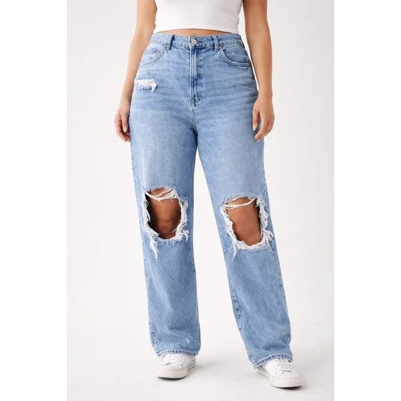 American Eagle Highest Rise Baggy Straight Distressed Jeans‎ Women's size 16 R - Picture 11 of 11